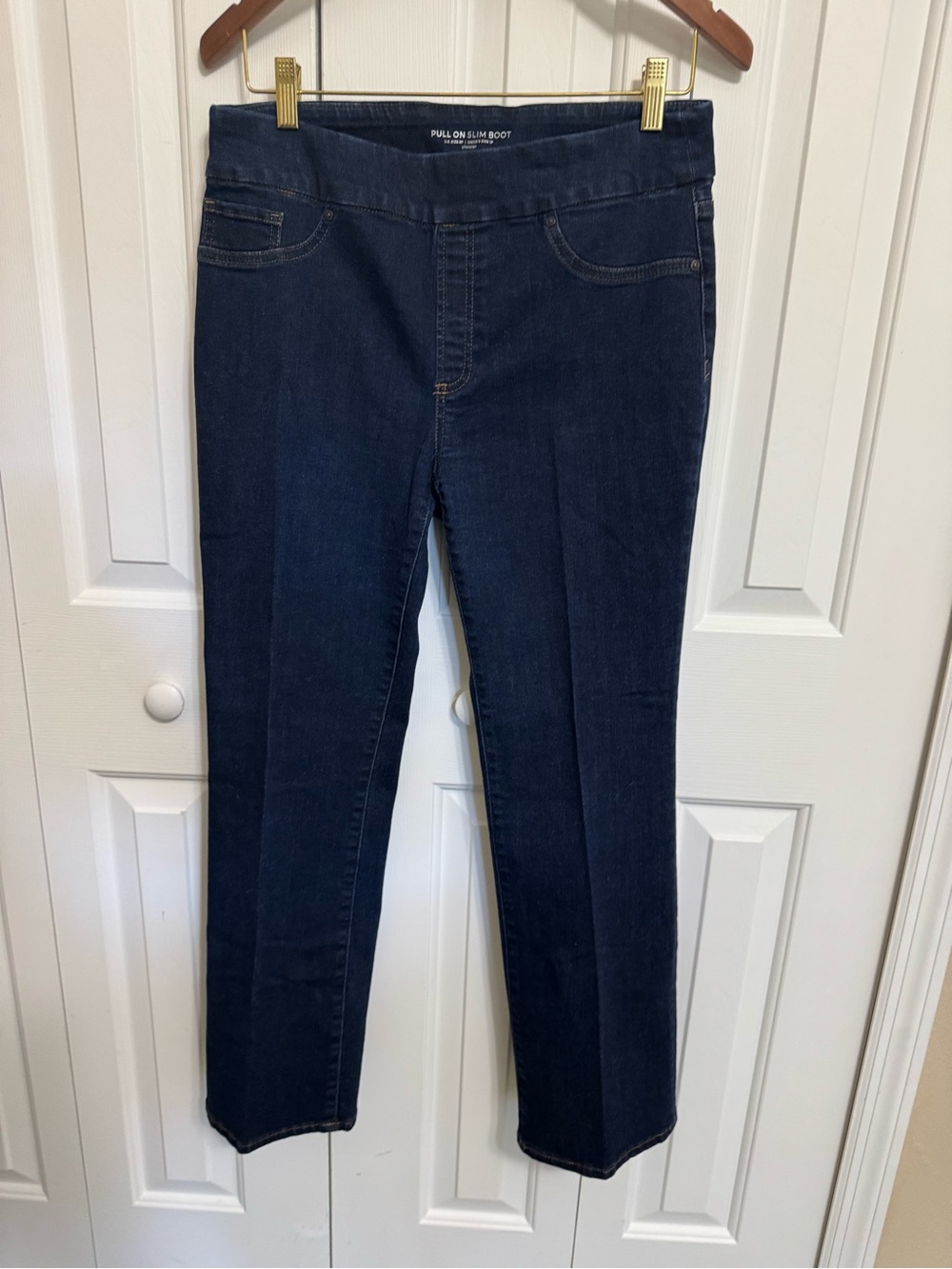 Chico's Dark Blue Pull-On Slim Boot Jeans